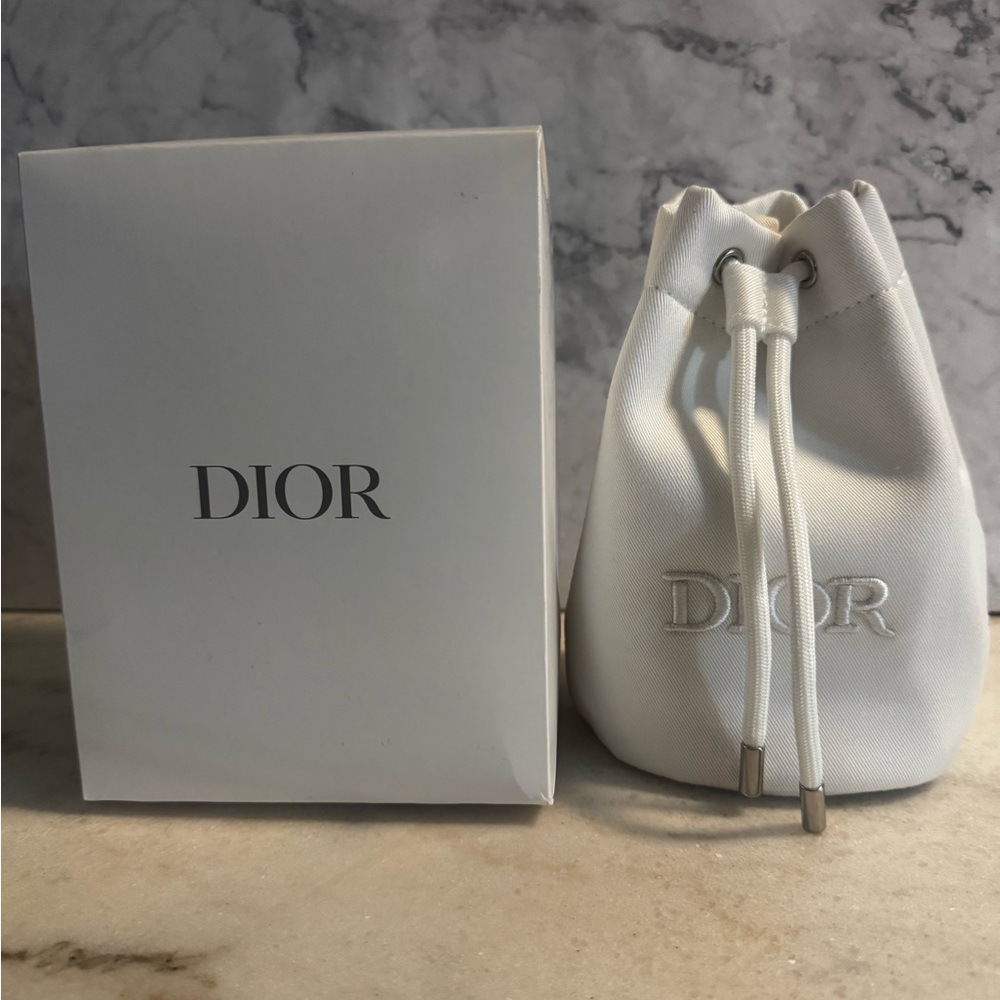 Dior White Cosmetic Drawstring Pouch